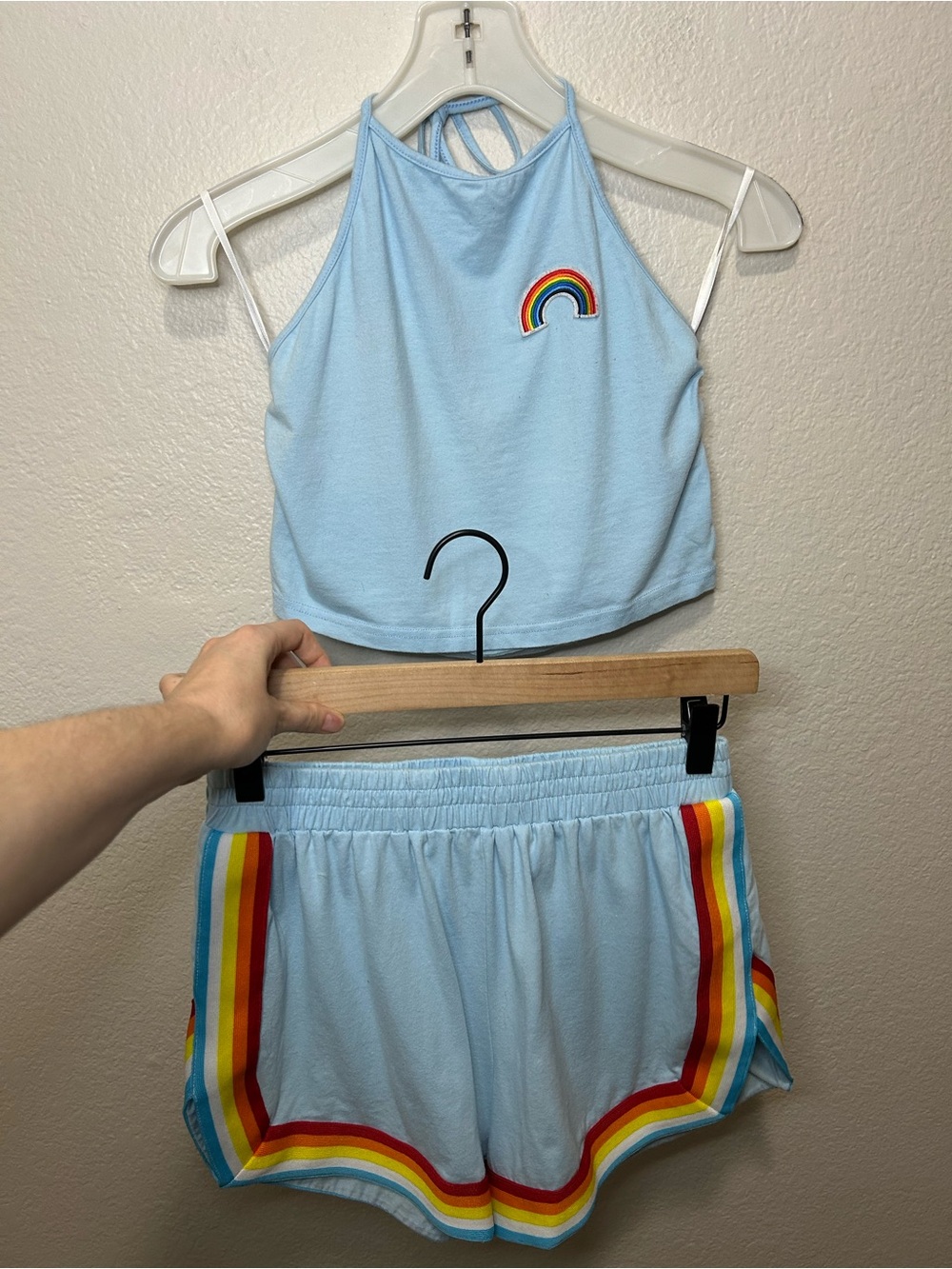Baby Blue Rainbow Pride Halter + Shorts Set XS–M Cotton Blend